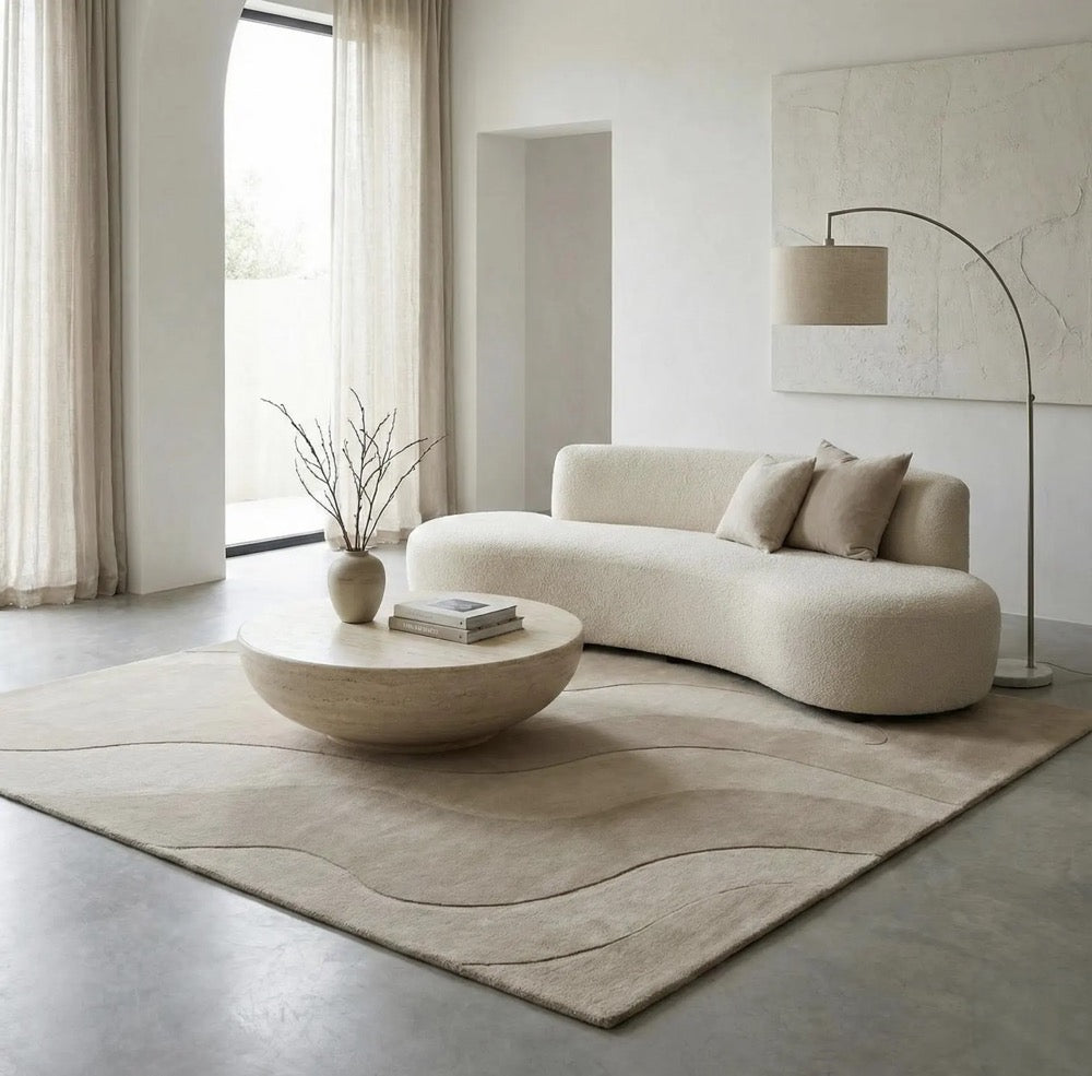 Handmade Wool Area Rug: Modern Abstract Wave Design