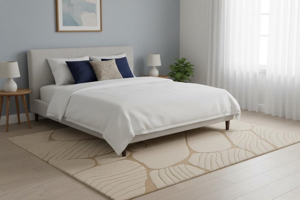 Hand Tufted Wool Area Rug: Beige Stone-Inspired Texture