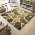 Gender Neutral Playroom Rug, Biophilic Stone Pattern Decor, High-Low Pile Moss Green Wool Kids Rug