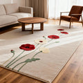 Hand-Tufted Wool Rug: Modern Beige Carpet with Red & Cream Flowers