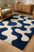 Hand-Tufted Wool Area Rug: Modern Wavy Blue & Ivory Design