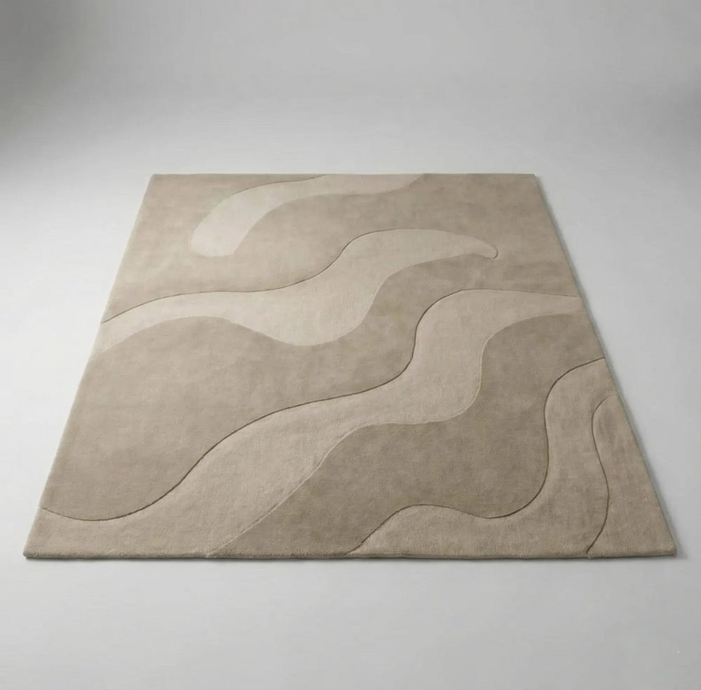 Handmade Wool Area Rug: Modern Abstract Wave Design
