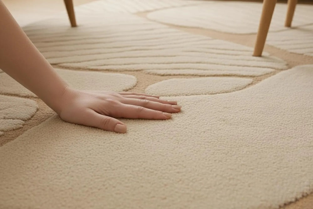 Hand Tufted Wool Area Rug: Beige Stone-Inspired Texture