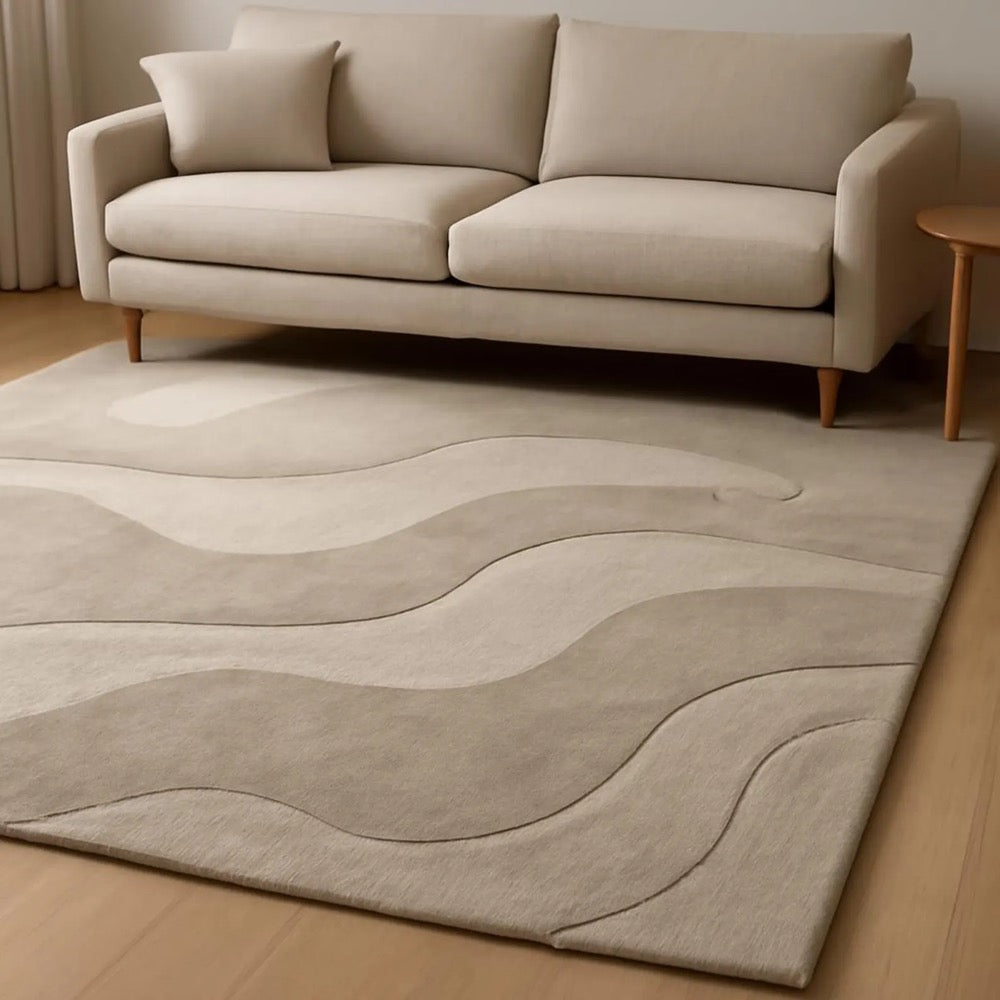 Handmade Wool Area Rug: Modern Abstract Wave Design