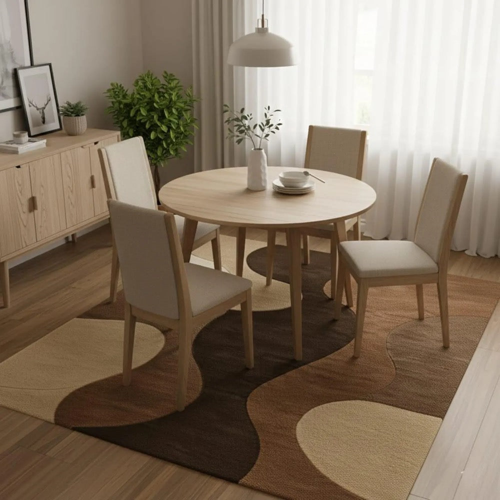Brown Abstract Wavy Rug – Hand Tufted Wool Carpet for Living Room Decor