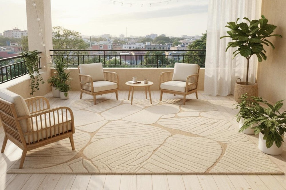Hand Tufted Wool Area Rug: Beige Stone-Inspired Texture