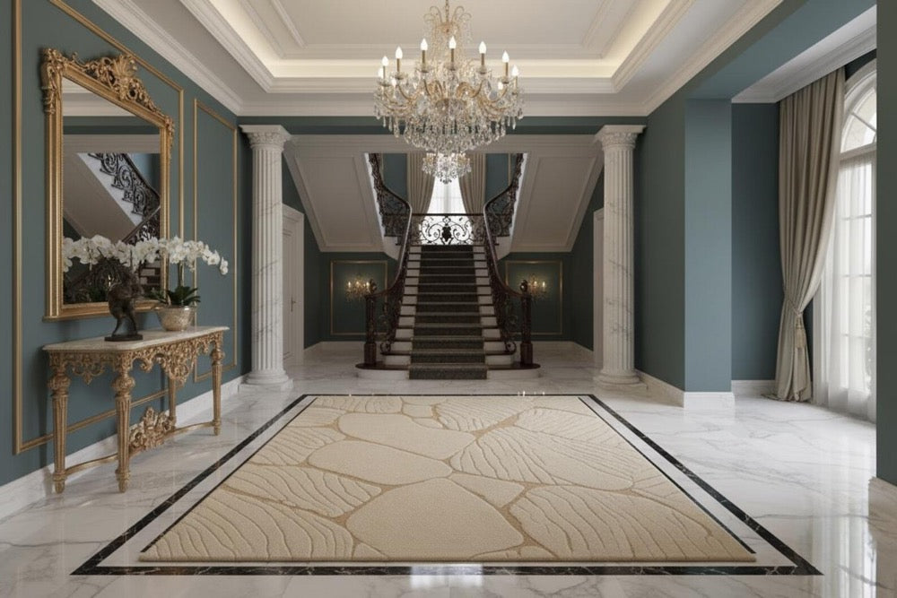 Hand Tufted Wool Area Rug: Beige Stone-Inspired Texture