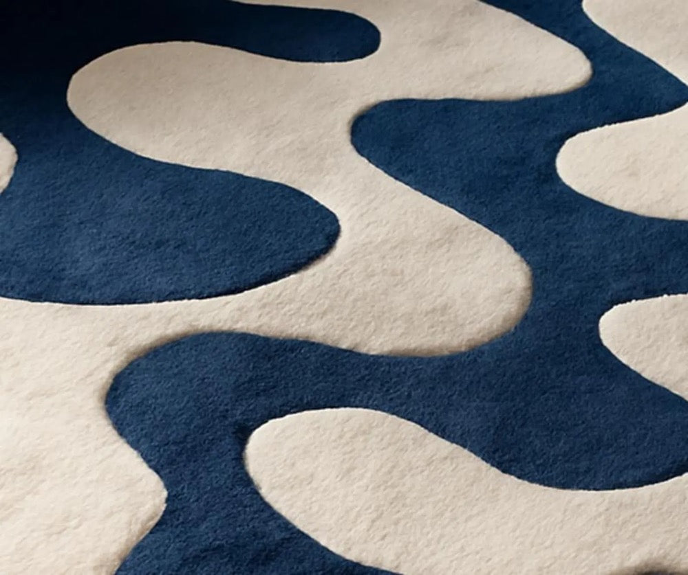 Hand-Tufted Wool Area Rug: Modern Wavy Blue & Ivory Design